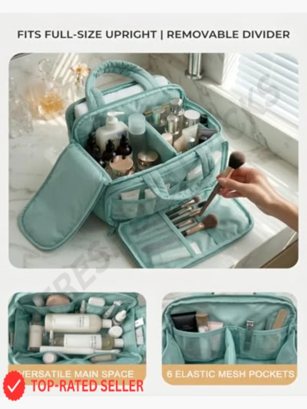 Large Quilted Toiletry Bag Puffy Travel Makeup Organizer with Removable Divider